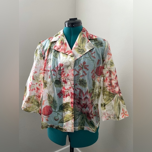 Emanuel Ungaro Tops - Emmanuel Ungaro Metallic Organza Floral Blouse